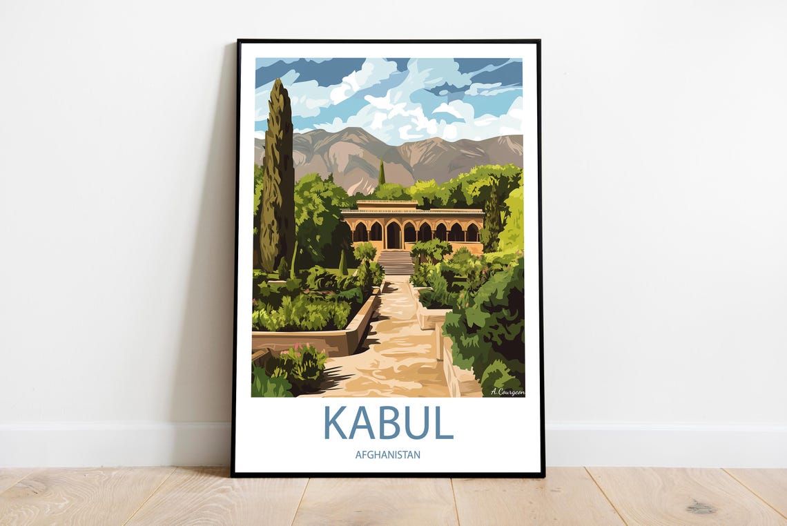 Kabul Afghanistan Historic Garden Palace Mountain View Travel Poster