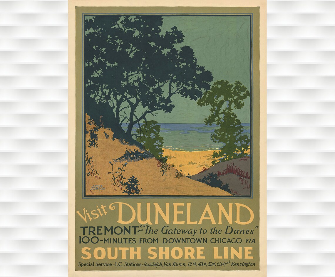 Duneland South Shore Line Chicago Vintage Beach Dunes Travel Poster