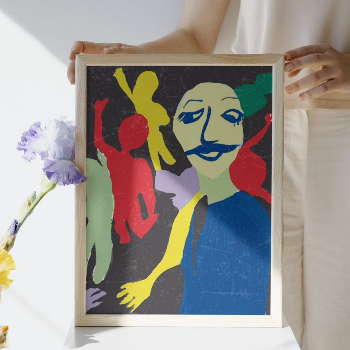 Fauvist Dancer Silhouettes Around a Bold Face Portrait Poster