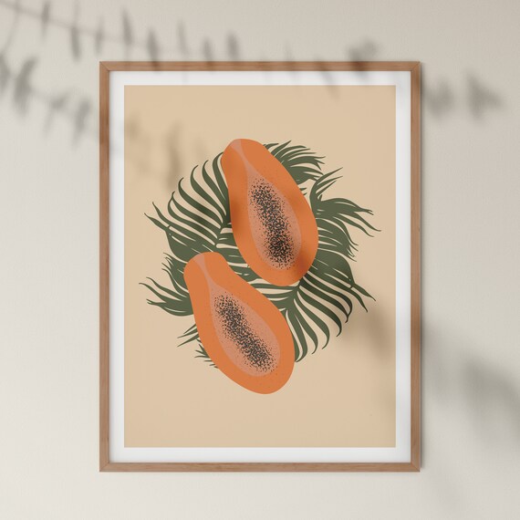 Tropical Papaya Print Modern Minimalist Decor Botanical Kitchen Wall Art New Home Present Instant