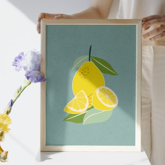 Minimalist Lemon Painting Boho Wall Decor Fruit Artwork Lemon Print Modern Art Minimalist Fruit Painting