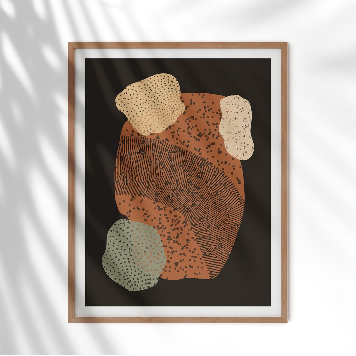 Dotted Rust and Ochre Organic Shapes on Dark Brown Abstract Poster