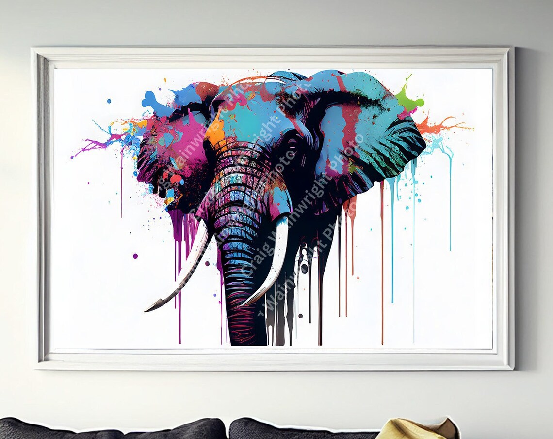 Elephant Colorful Splash Paint Portrait African Wildlife Poster