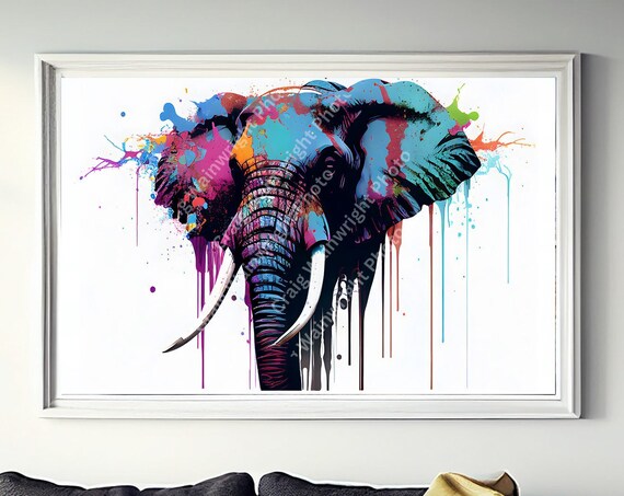 Elephant Colorful Splash Paint Portrait African Wildlife Poster