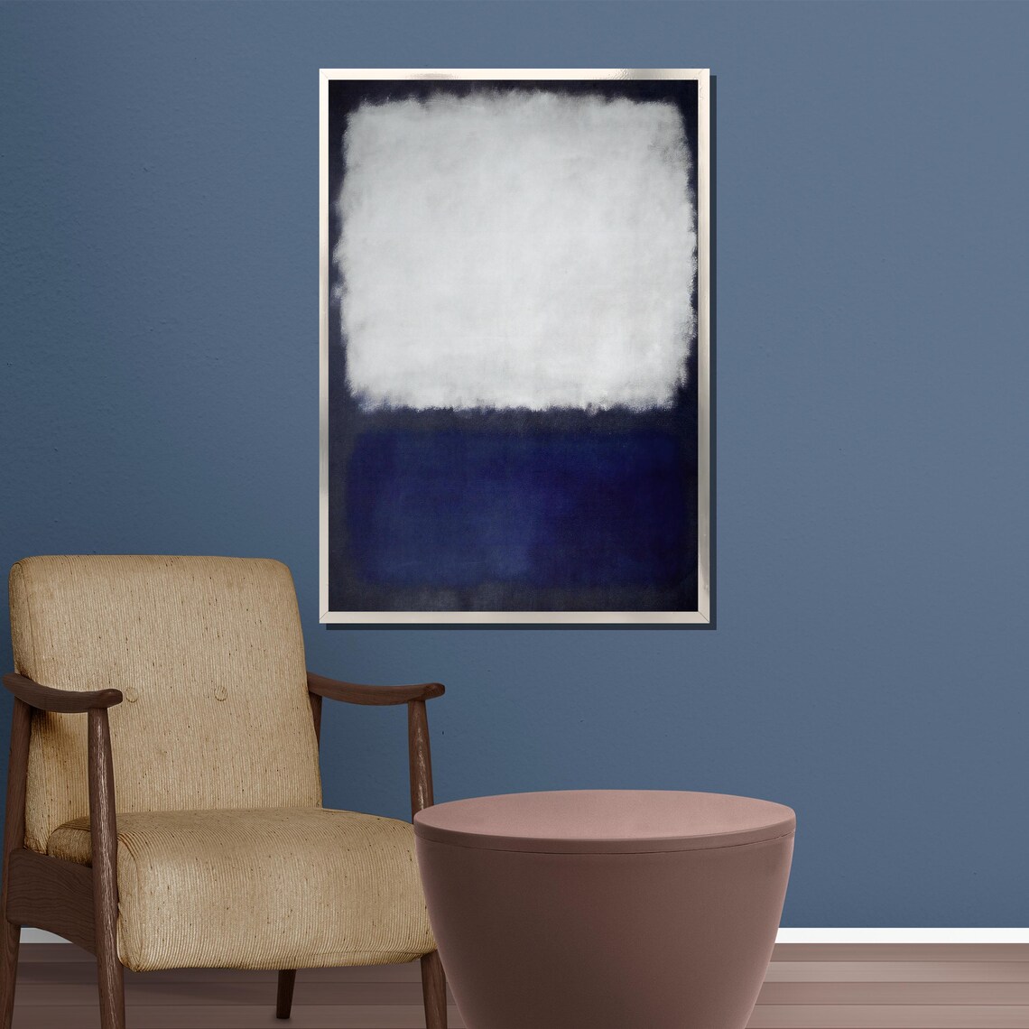 Blue and White Color Field Abstract Art Minimalist Living Room Poster - Image 5