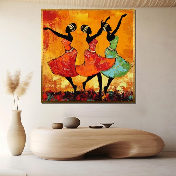 Vibrant African Dance Painting Bold Tribal Art Gift For Colorful Home Decor And Cultural Wall Design