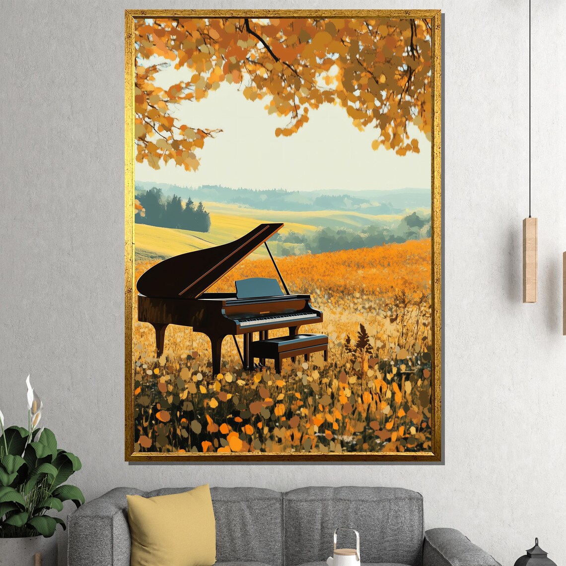 Grand Piano in Autumn Field Golden Tree Music Nature Wall Poster