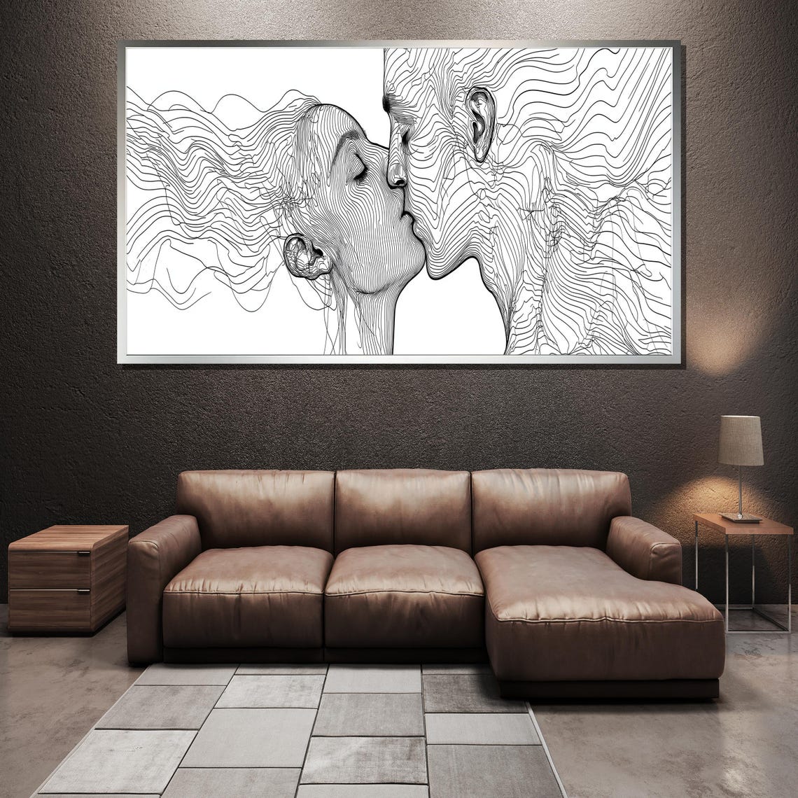 Abstract Kissing Couple Line Art Minimalist Black White Poster - Image 3