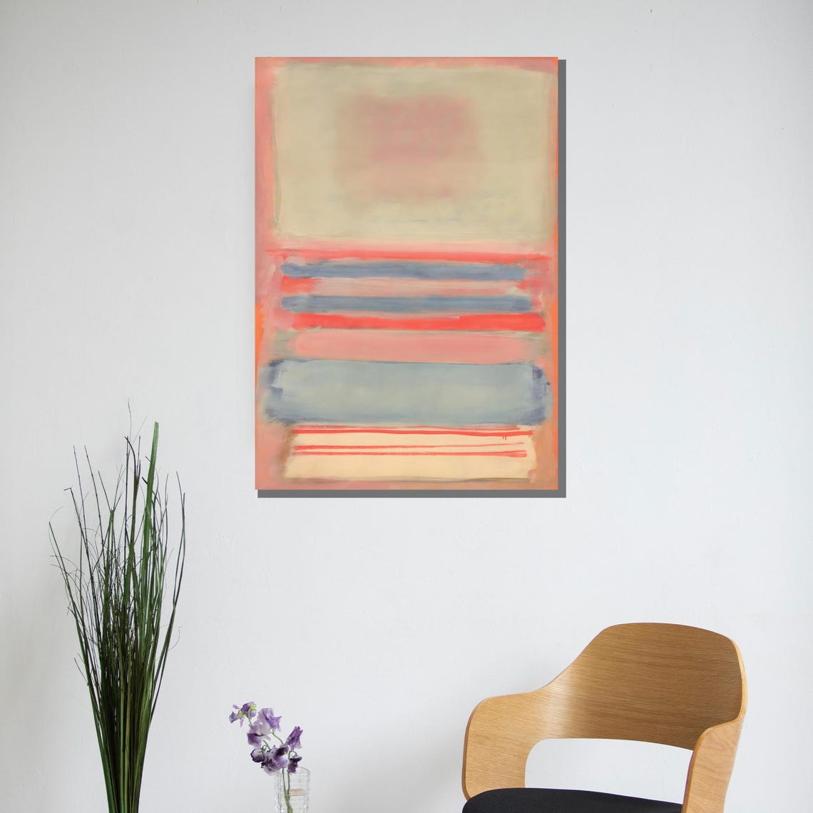 Soft Blush Pink and Sky Blue Horizontal Stripe Abstract Poster - Image 3