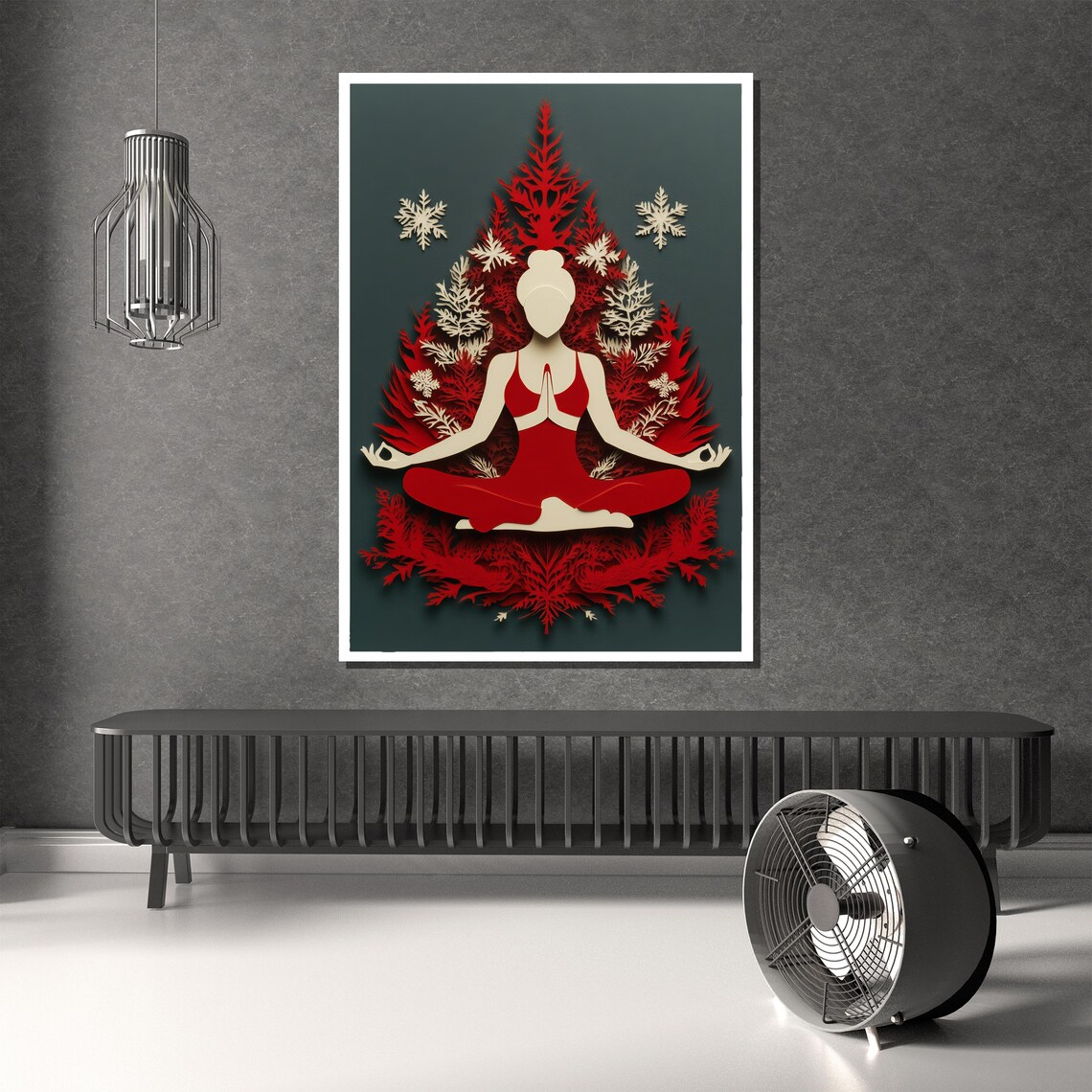 Holiday Yoga Paper Cut Christmas Tree Festive Zen Wall Poster - Image 2