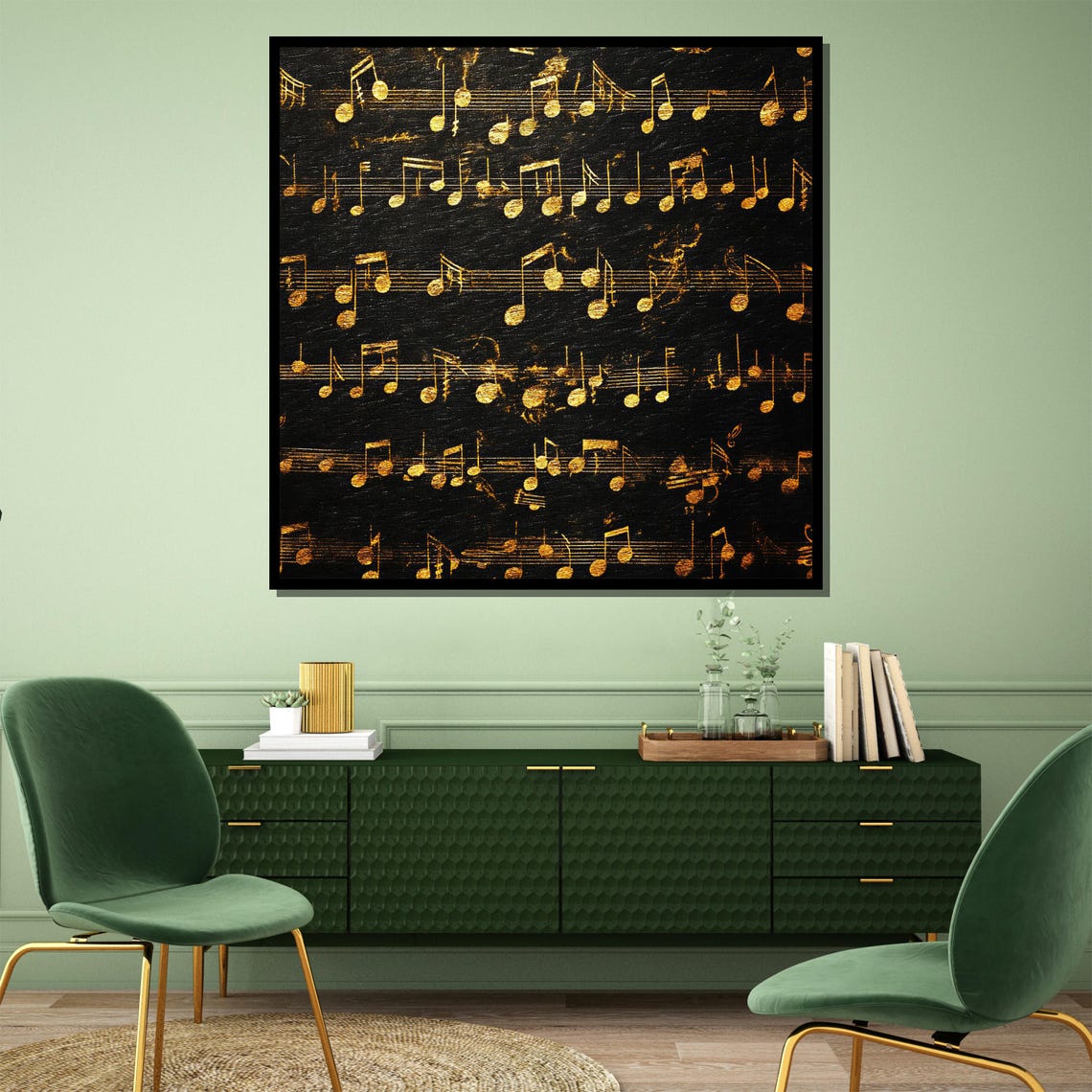 Golden Musical Notes Black Sheet Music Elegant Art Wall Poster - Image 4