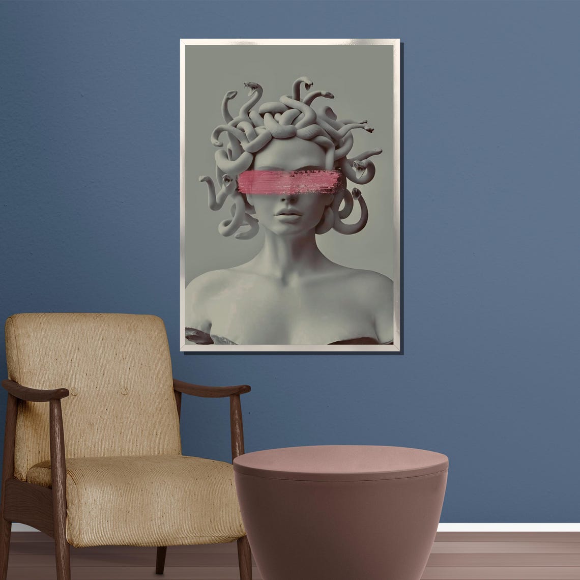 Medusa Sculpture Bust Pink Paint Minimalist Mythology Poster - Image 4