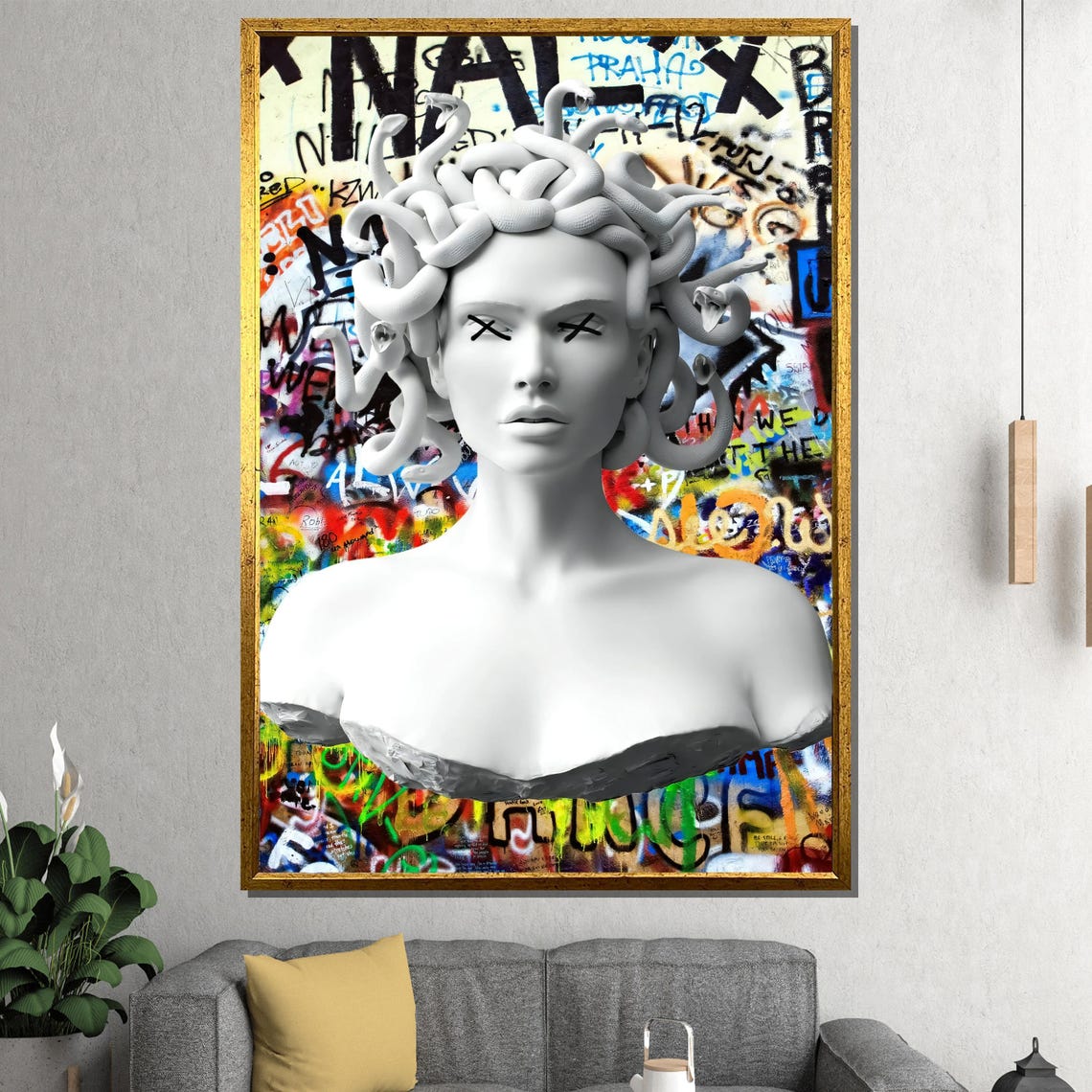 Graffiti Medusa Bust Painting Bold Wall Art Gift For Urban Home Decor And Unique Artistic Style