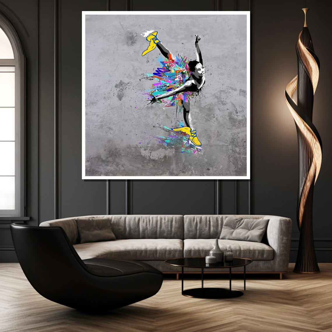 Colorful Paint Splash Dancer in Yellow Boots Urban Pop Art Poster - Image 2
