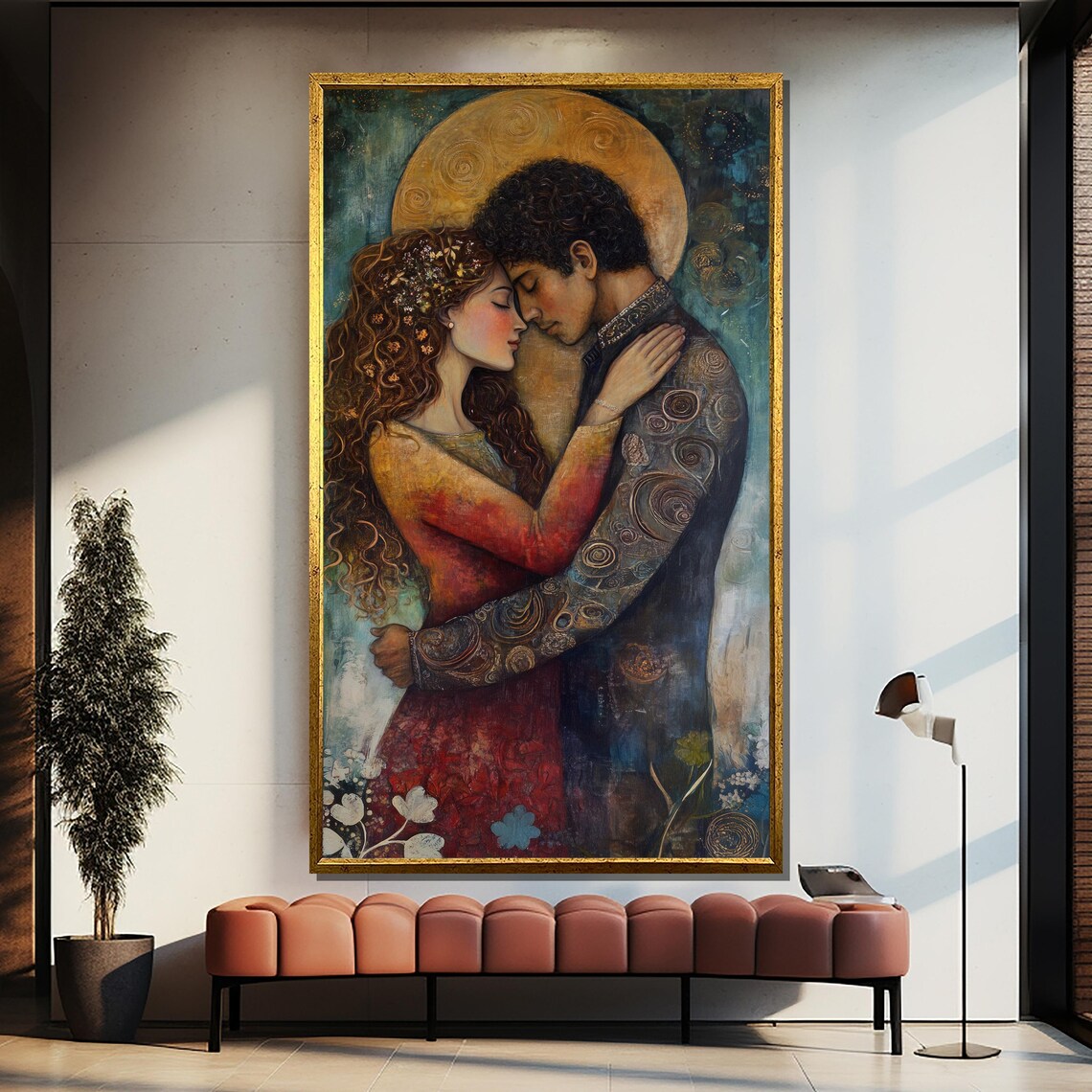 Bohemian Romantic Embrace Golden Halo Soulful Painting Poster