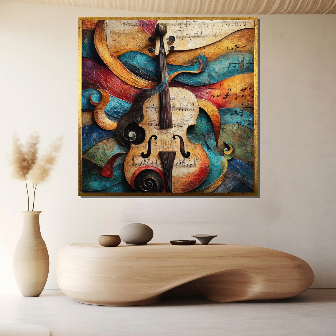 Vibrant Abstract Violin Painting in Textured Brushstrokes Poster