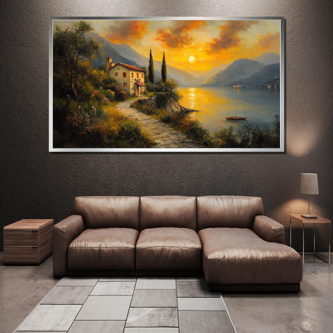 Italian Lakeside Villa At Golden Sunset With Cypress Art Poster - Image 3