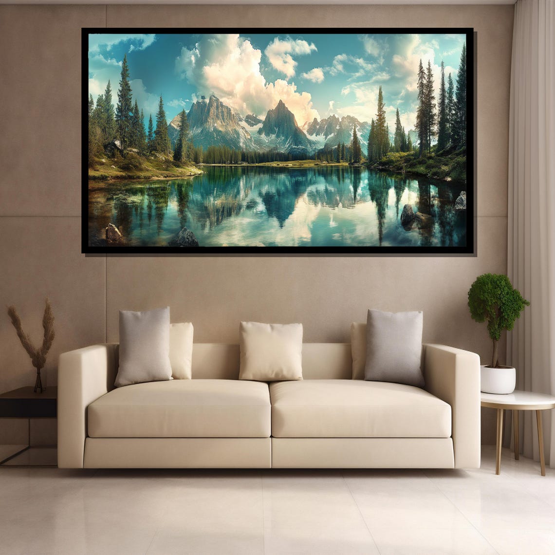 Majestic Mountain Lake With Pine Forest Reflection Art Poster - Image 4