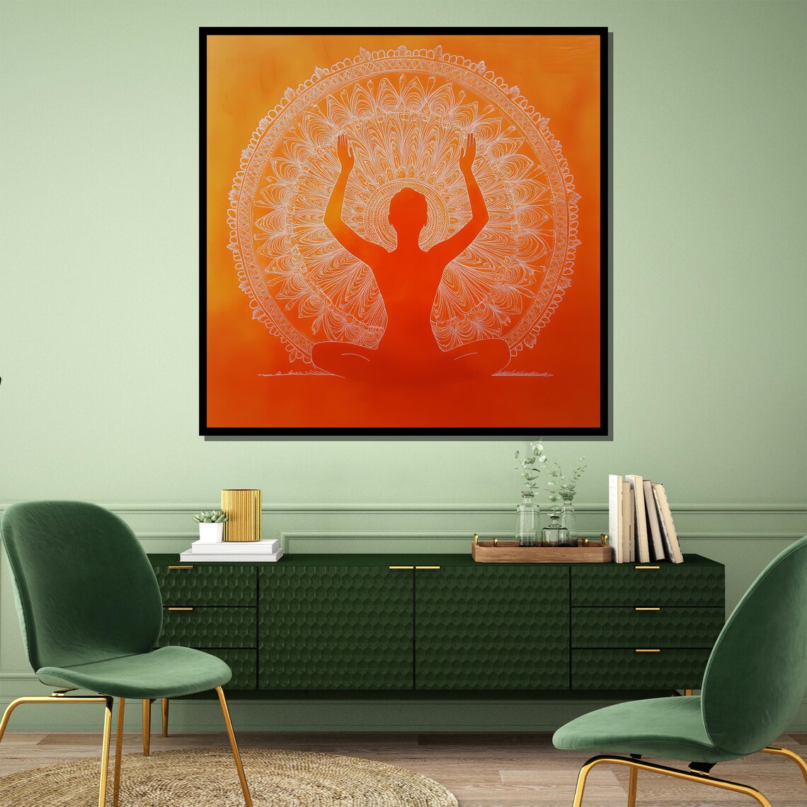 Mandala Silhouette Yoga Painting Vibrant Orange Wall Art And Spiritual Gift For Meditation Yoga And Home Decor - Image 4
