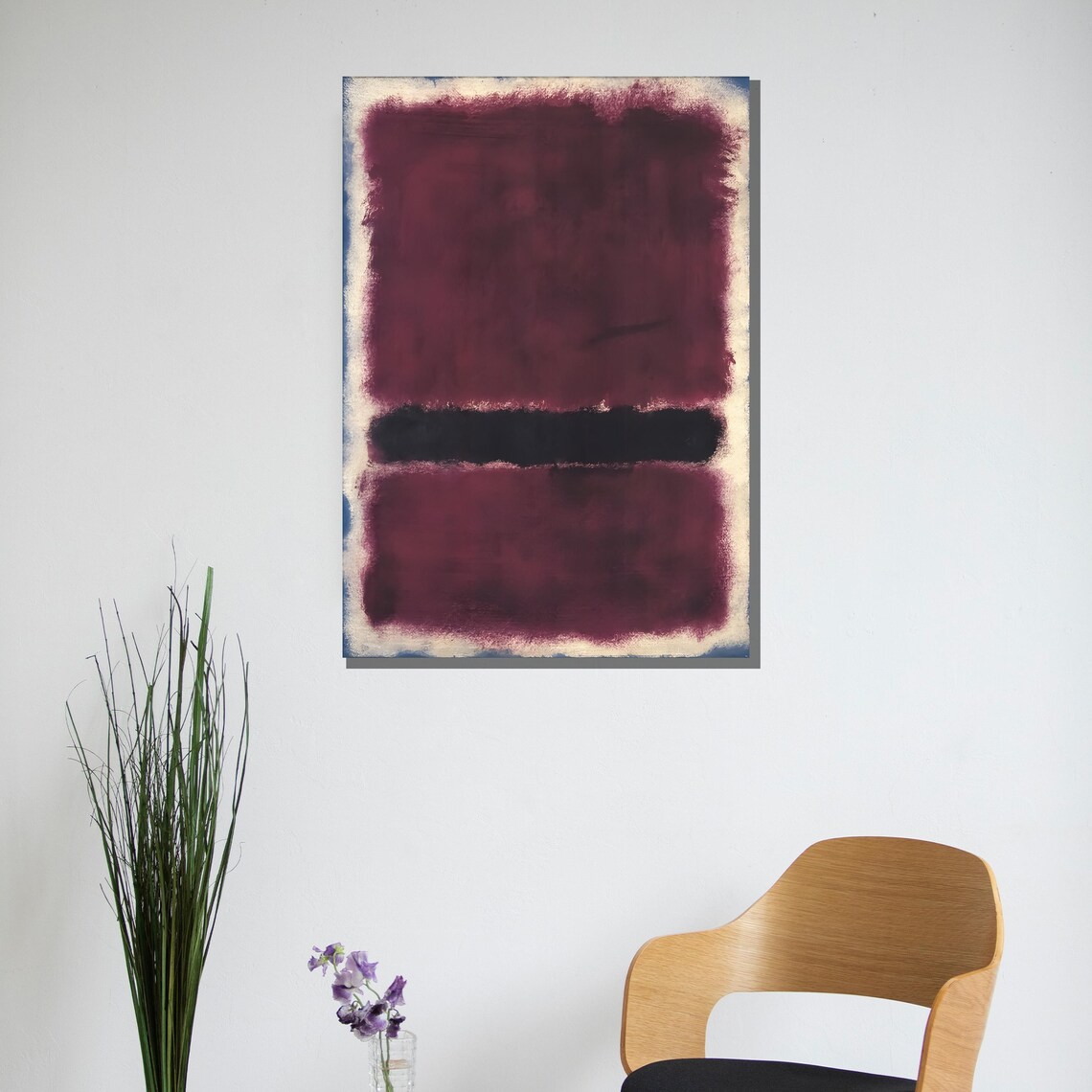 Burgundy Color Field Painting With Bold Black Band Abstract Poster - Image 3