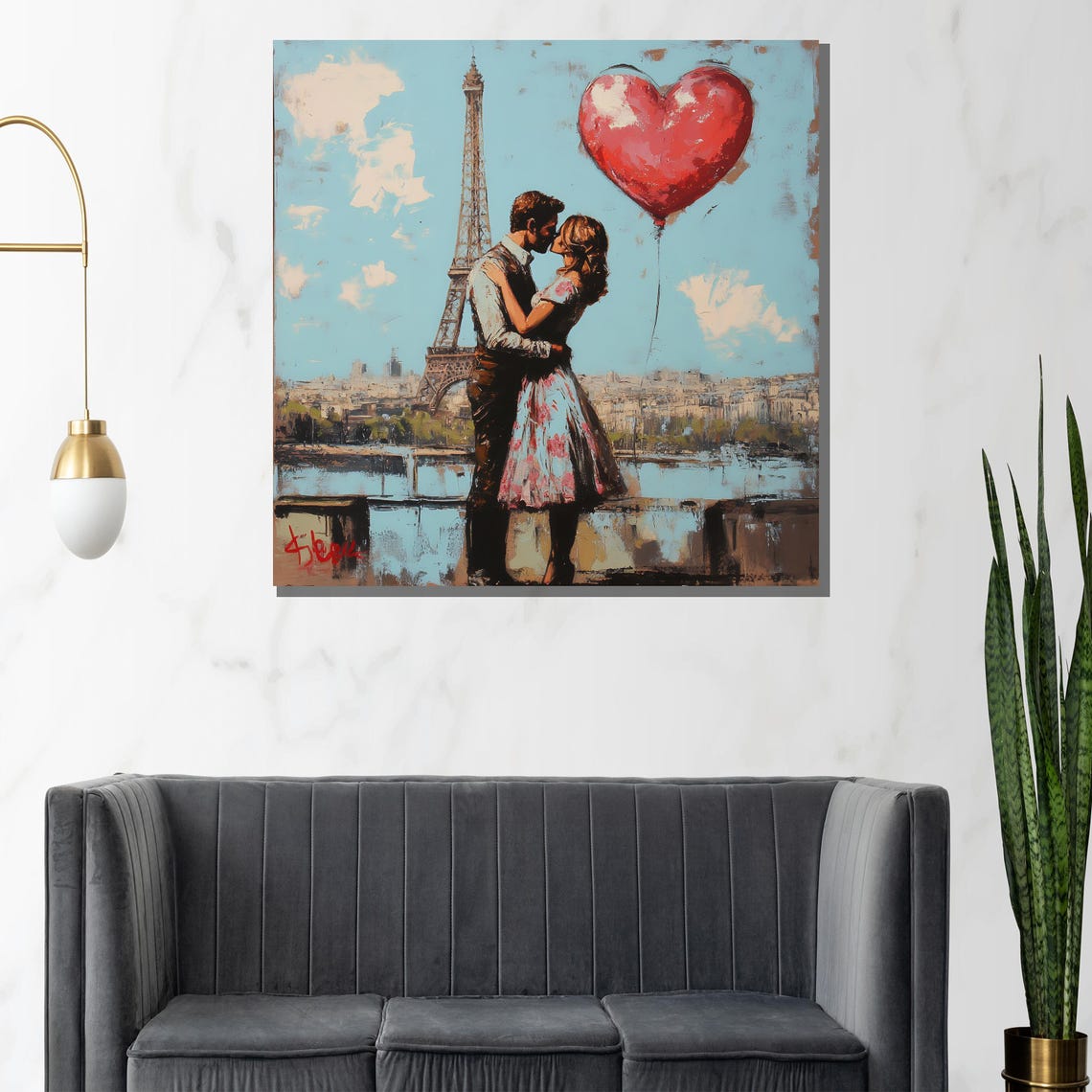 Paris Eiffel Tower Kiss Heart Balloon Romantic Terrace Art Poster - Image 2