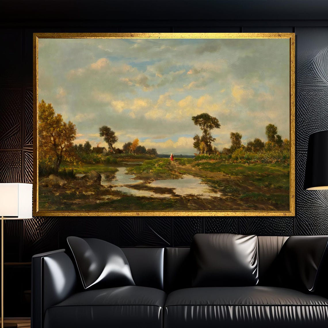 Romantic Pond and Meadow Golden Light Classic Landscape Poster