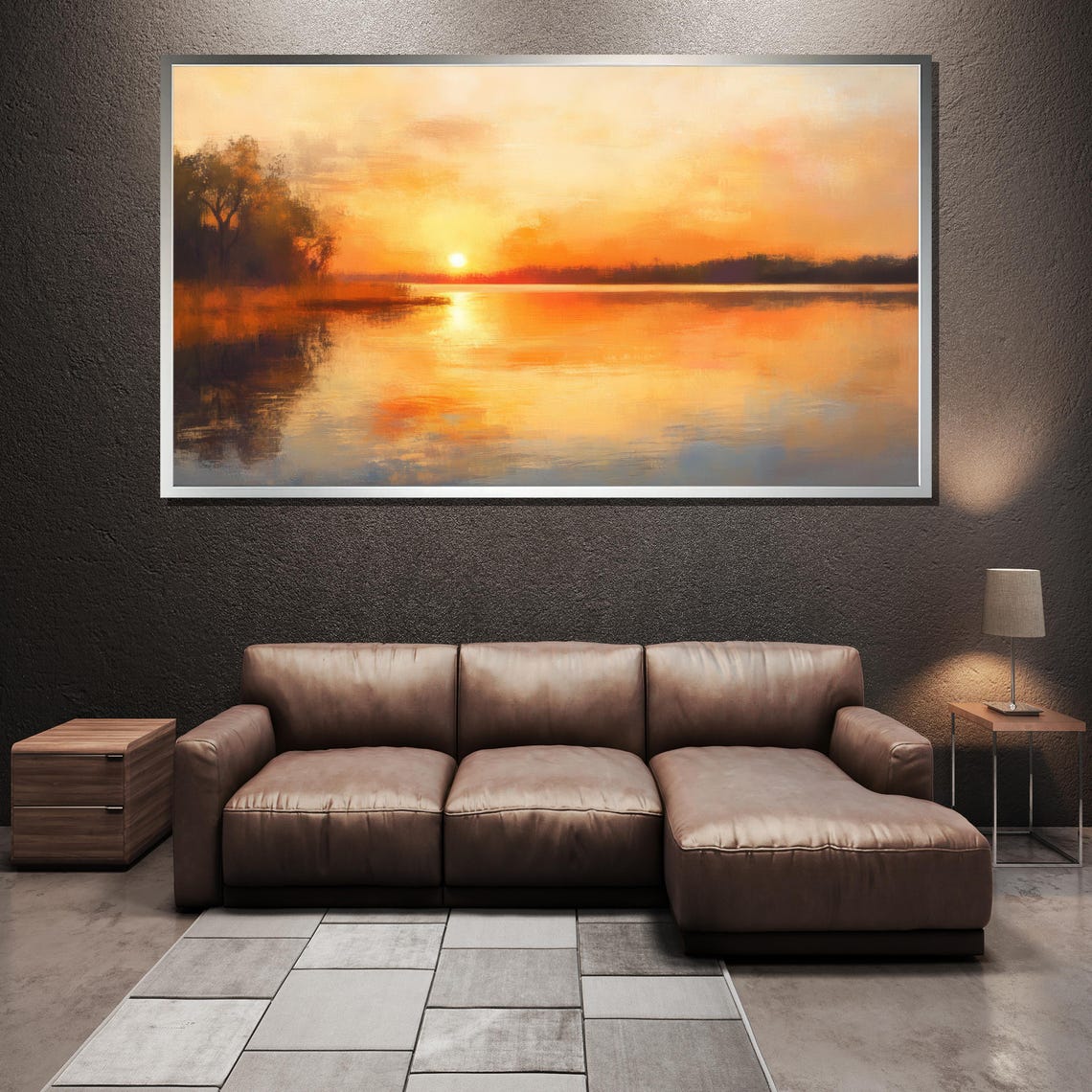 Golden Sunset Lake Reflection Calm Impressionist Nature Poster - Image 3