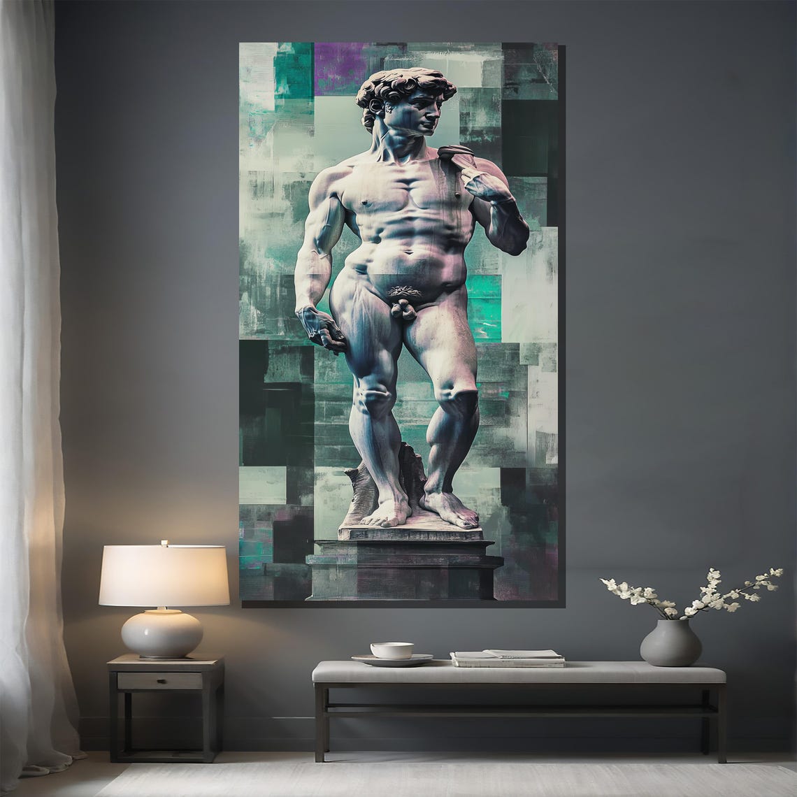 Classic Michelangelo David Statue Reimagined In Modern Teal Poster - Image 2