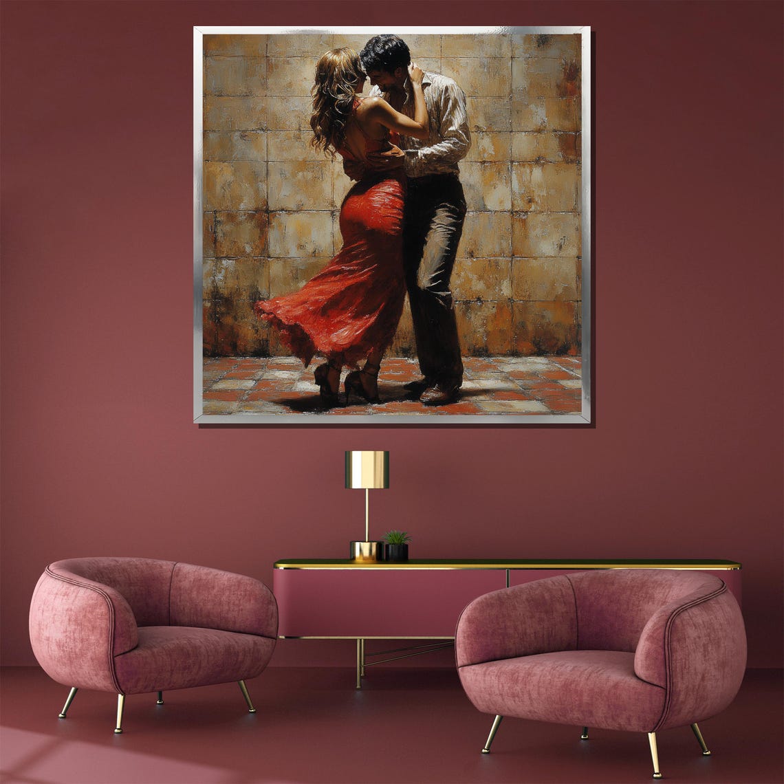 Romantic Tango Couple Red Dress Dance Art Painting Wall Poster - Image 3