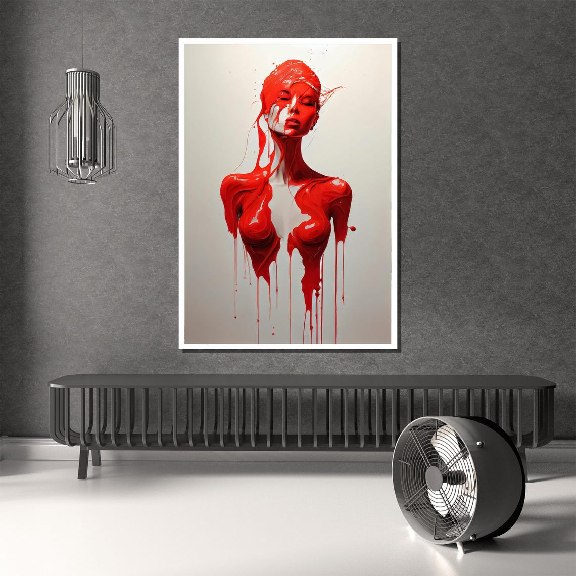 Abstract Red Woman Painting Dripping Red Art On White Background Bold Wall Decor Unique Gift For Art Lovers - Image 3