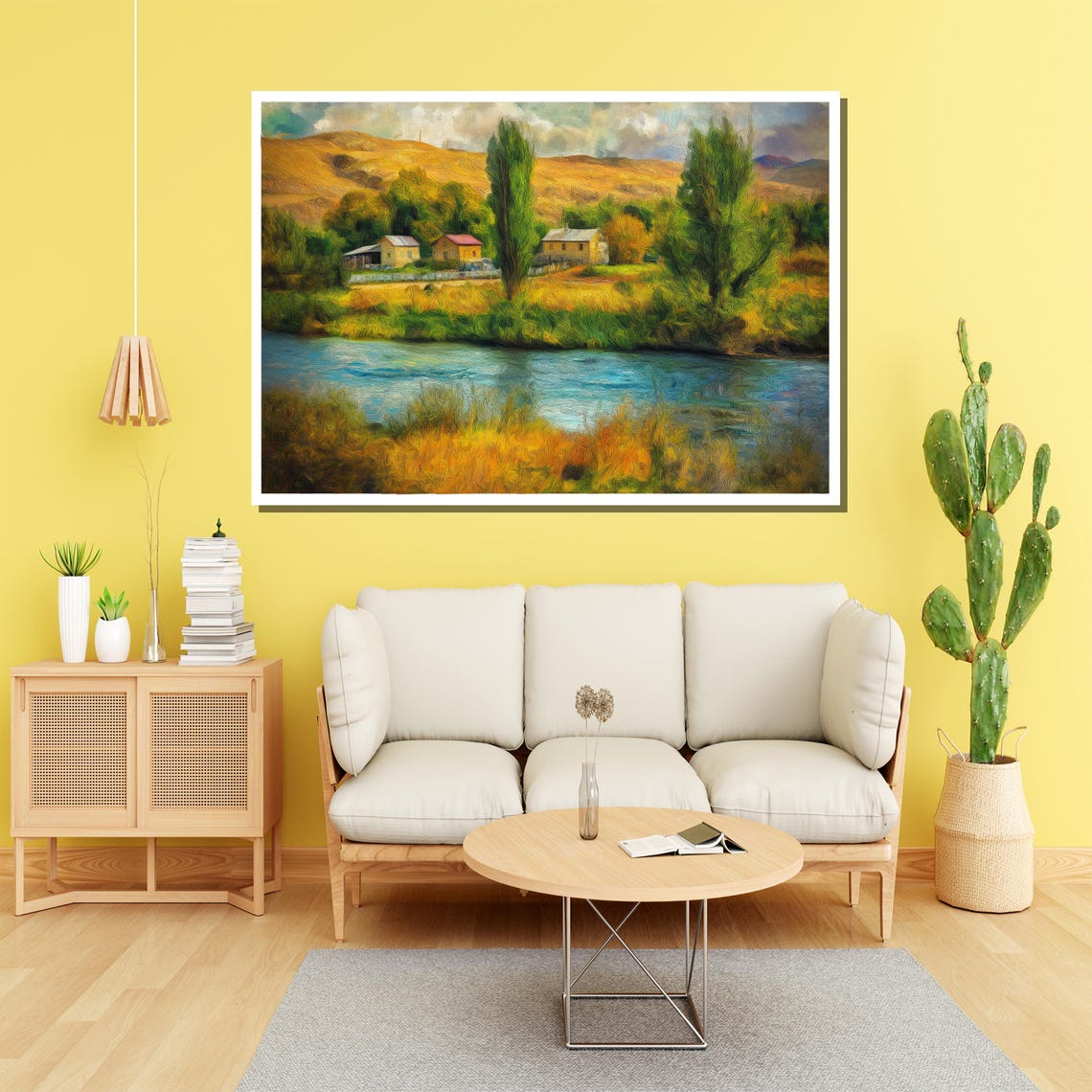 Countryside River With Cottages Impressionist Landscape Art Poster - Image 2