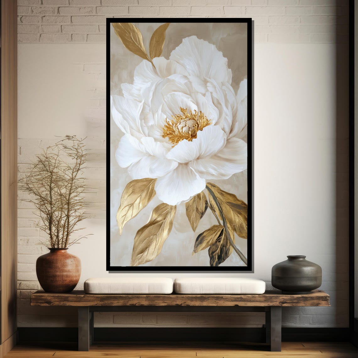 Beautiful White Peony with Gold Leaves Elegant Floral Poster - Image 5
