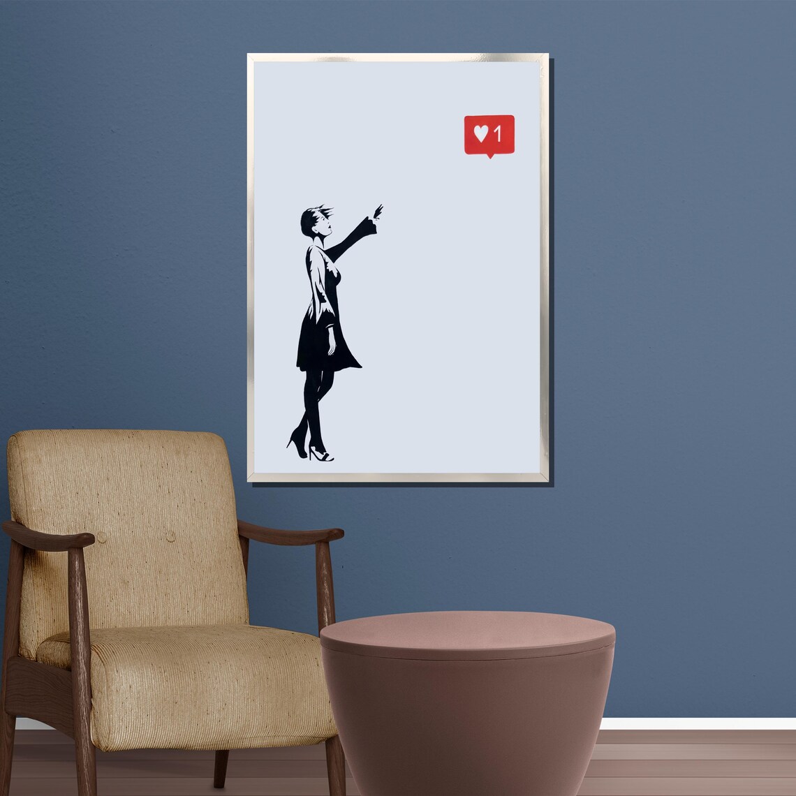 Stencil Woman Releasing A Bird Toward A Red Like Icon Poster - Image 3