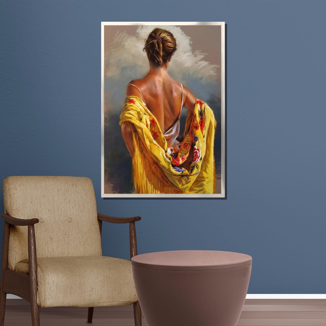 Impressionist Woman From Behind Draped In Golden Floral Shawl Poster - Image 4