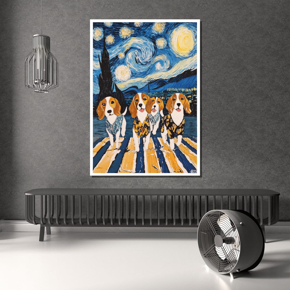 Four Beagle Puppies Inside A Swirling Starry Night Sky Poster - Image 2