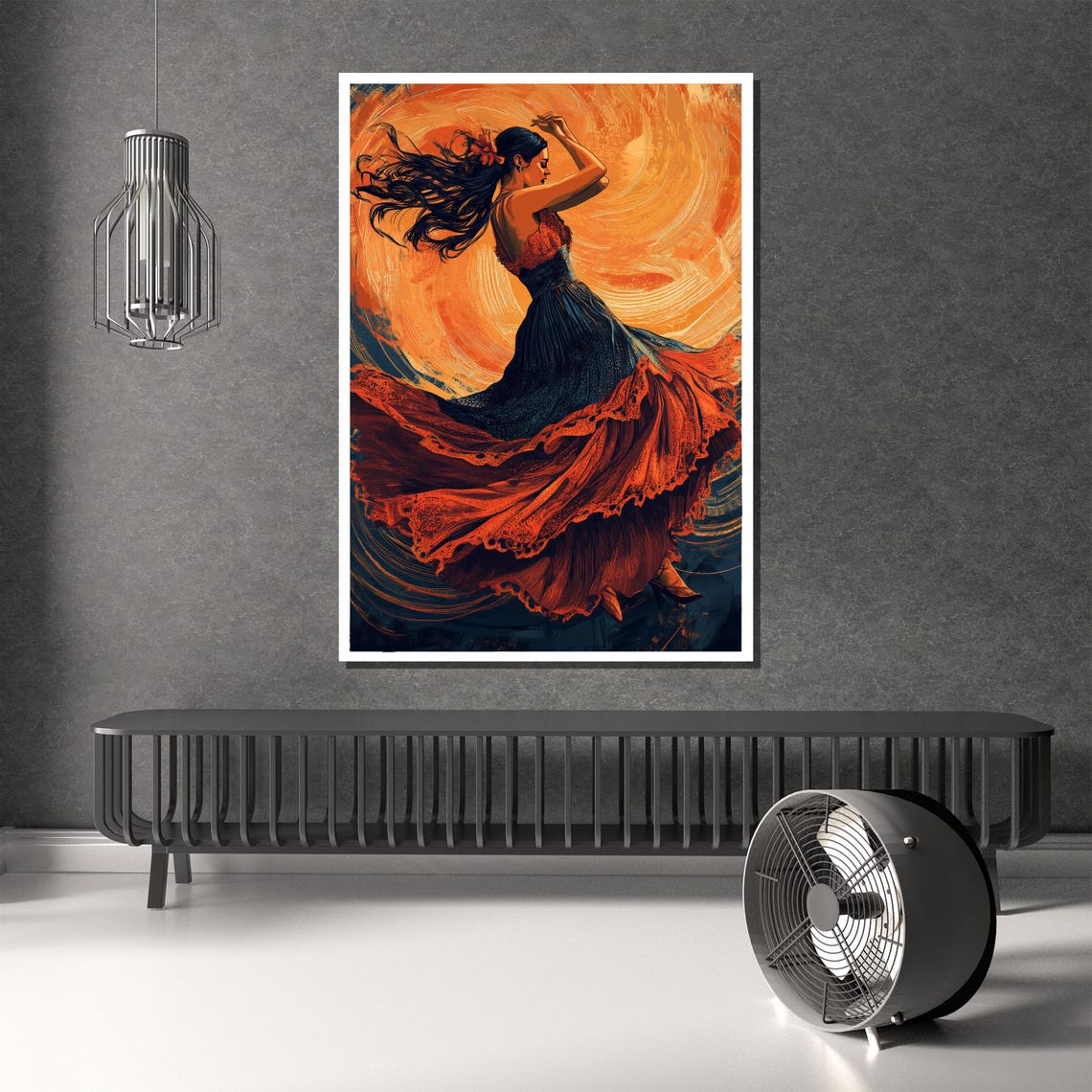 Flamenco Dancer in a Swirling Red and Black Dress Painting Poster - Image 2