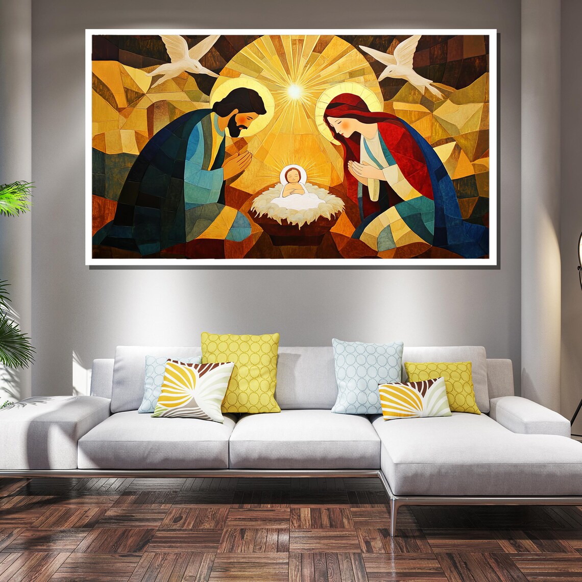 Stained Glass Nativity Scene Holy Family Baby Jesus Art Poster - Image 4