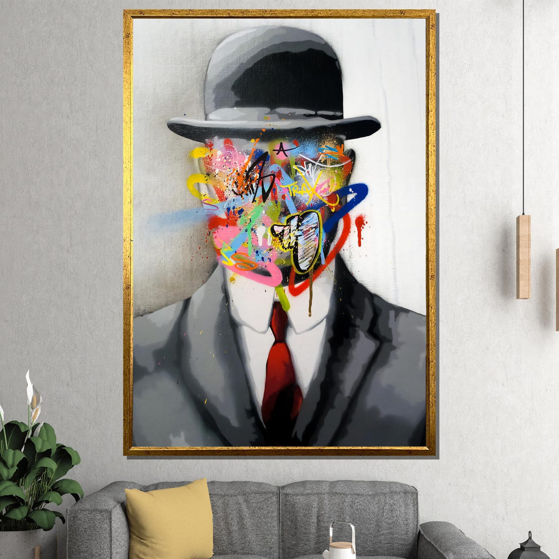 Abstract Man In Bowler Hat Wall Art Graffiti Style Painting Unique Gift For Contemporary And Bold Home Decor