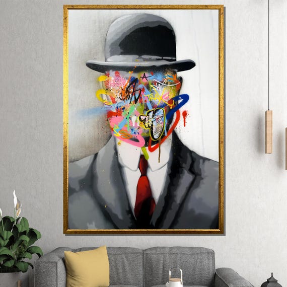 Abstract Man In Bowler Hat Wall Art Graffiti Style Painting Unique Gift For Contemporary And Bold Home Decor