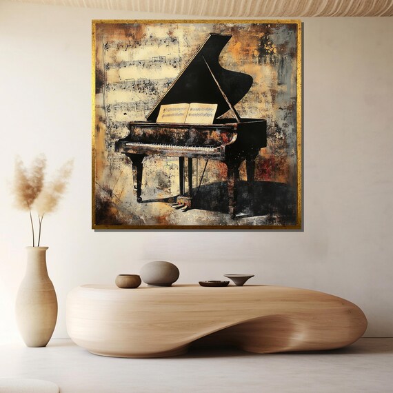 Vintage Grand Piano Sheet Music Aged Rustic Painting Wall Poster