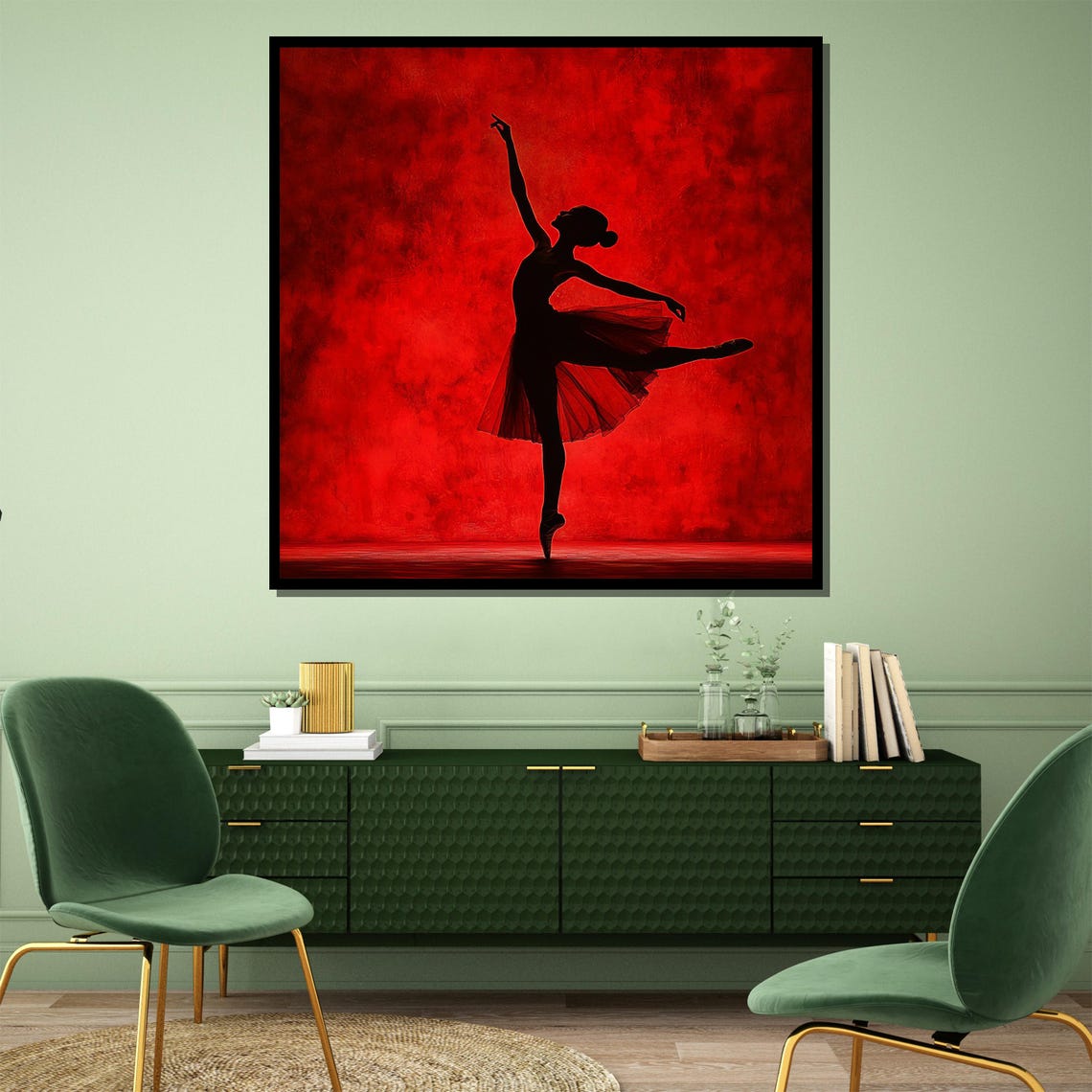 Ballet Dancer Silhouette Against a Bold Crimson Backdrop Poster - Image 4
