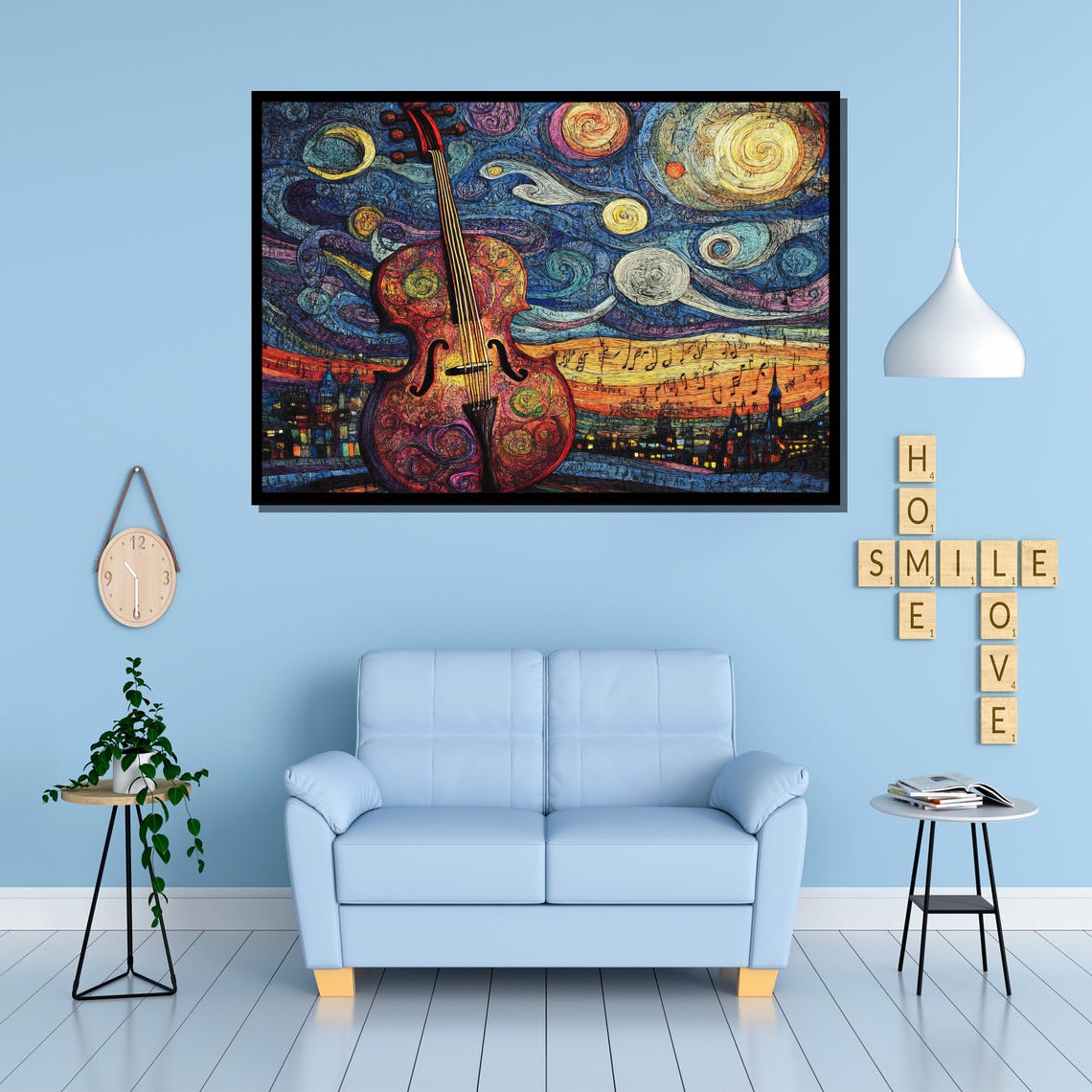 Violin Starry Night Swirl Musical Sky Art Painting Wall Poster - Image 4