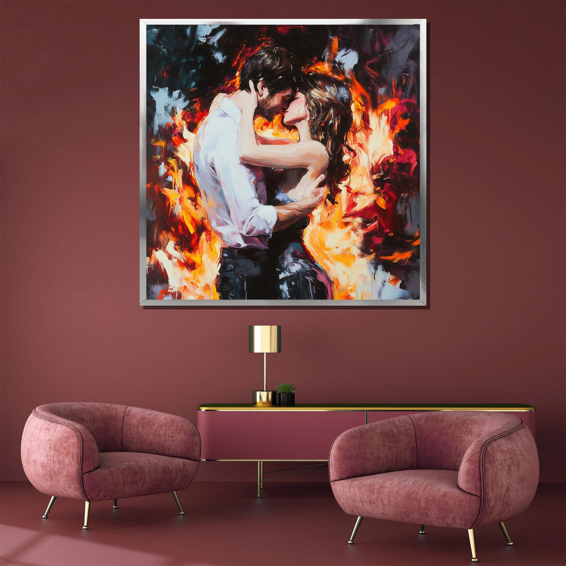 Intense Passionate Fiery Embrace Kiss Engulfed In Flames Poster - Image 4