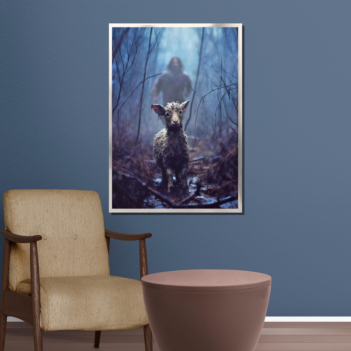 Lost Sheep in Rain Jesus Good Shepherd Christian Faith Wall Poster - Image 5