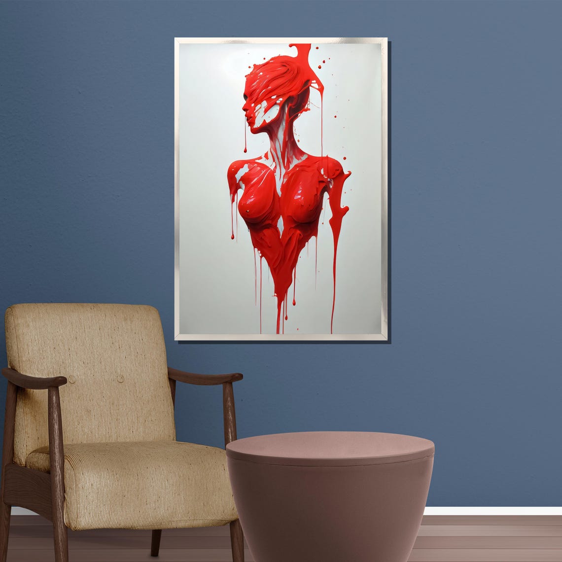 Modern Abstract Dripping Red Woman Painting Bold Artistic Wall Decor Unique Gift For Home And Office - Image 4