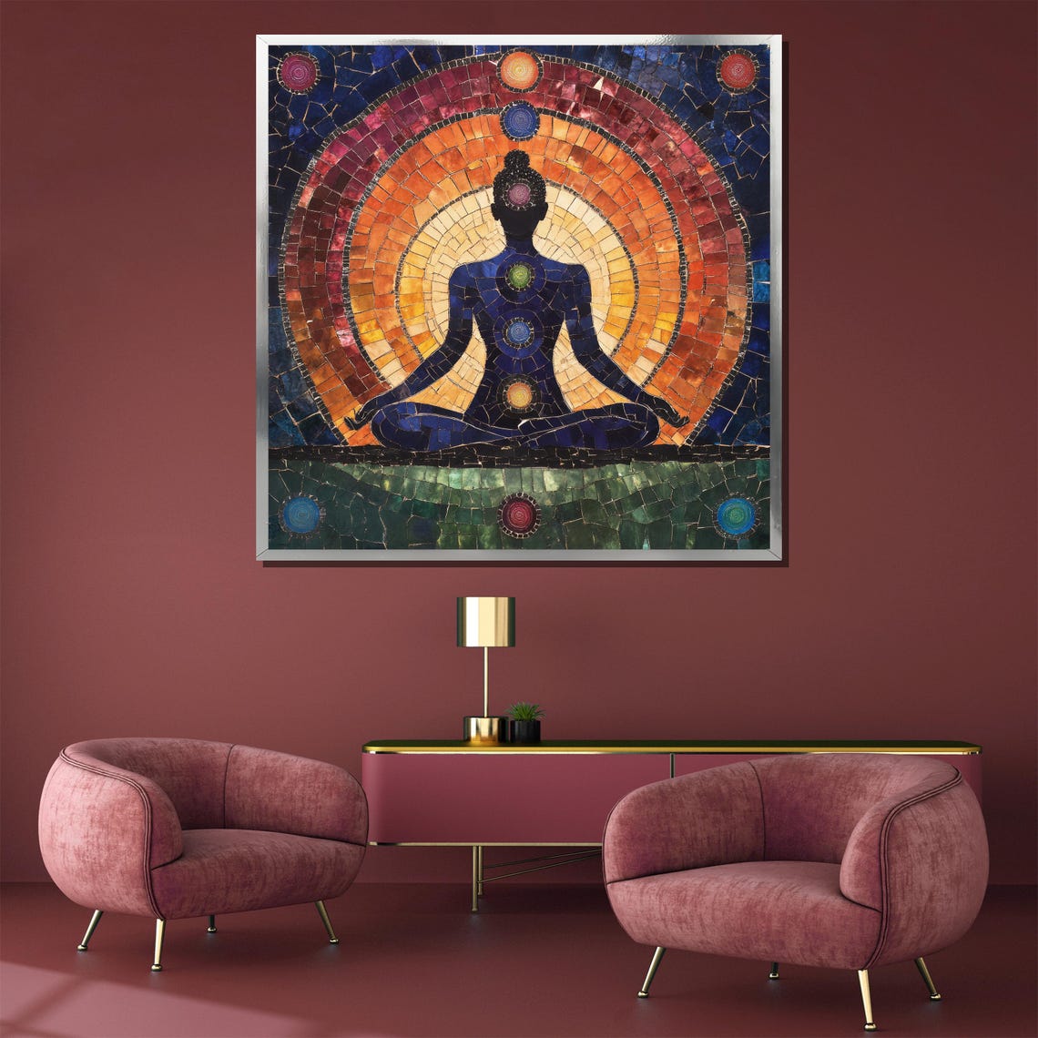 Chakra Meditation Mosaic Seven Chakra Yoga Spiritual Wall Poster - Image 3