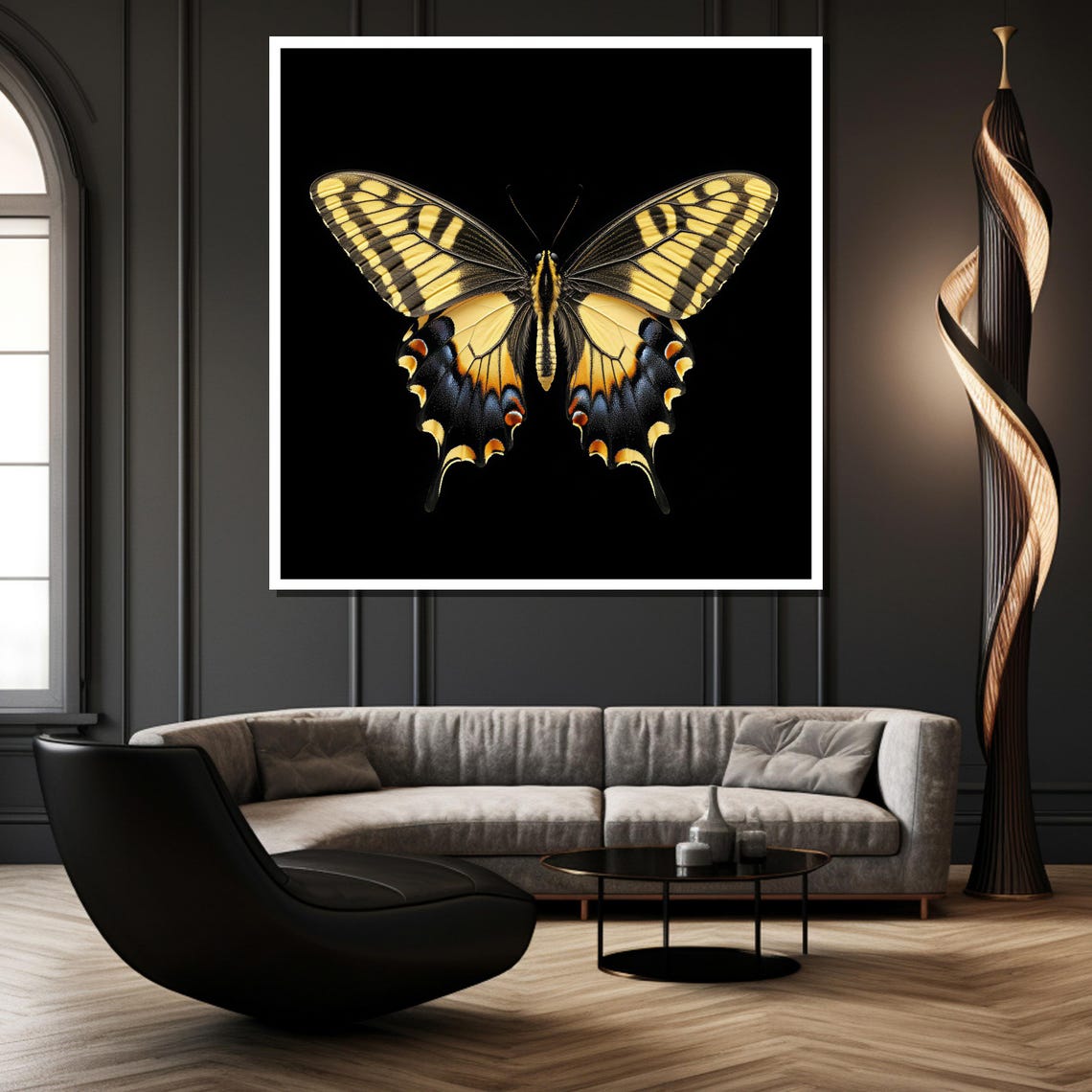 Elegant Butterfly Painting Striking Black Background Wall Art Unique Nature Inspired Gift For Home Decor - Image 2