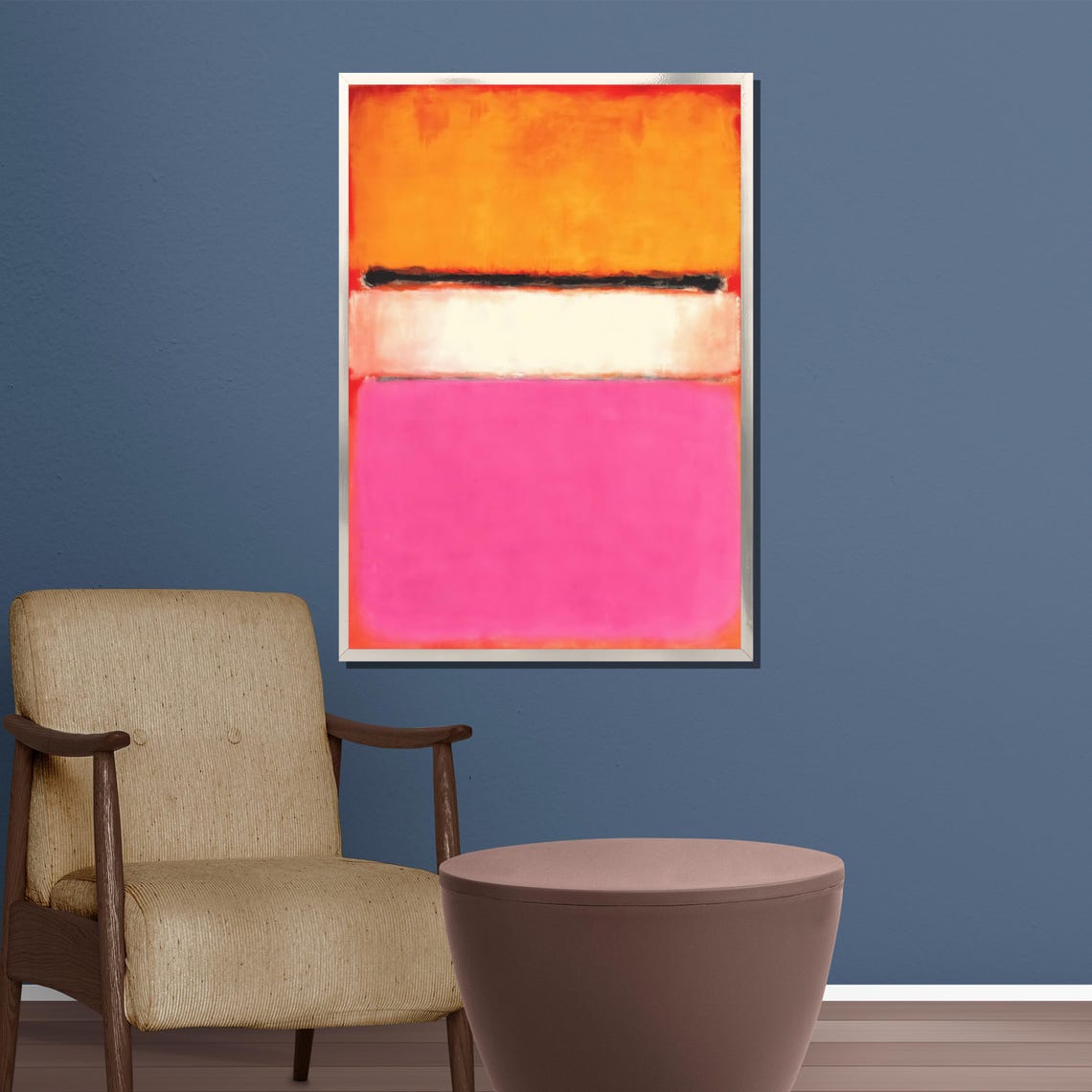 Pink Orange and Cream Color Blocks With Thin Black Stripe Poster - Image 5