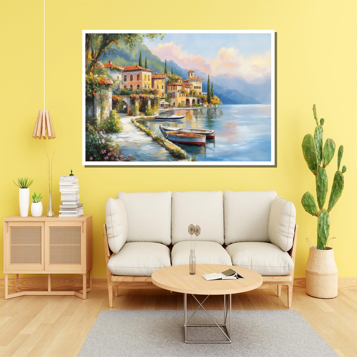 Charming Lakeside Village Villas Boats Mediterranean Art Poster - Image 2