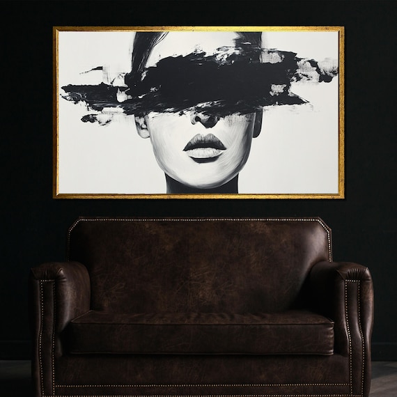 Minimalist Black White Woman Portrait Bold Brushstroke Modern Art Poster